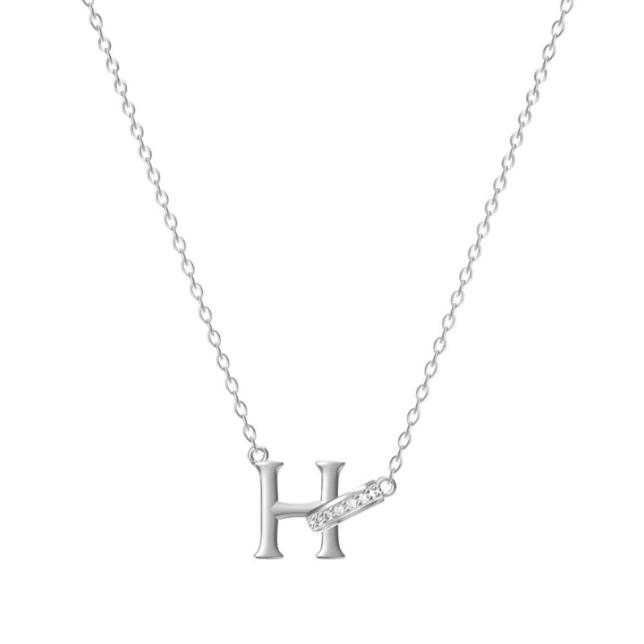 26 Letters Initial Necklace, Diamond Accent Personalized Women Collarbone necklace
