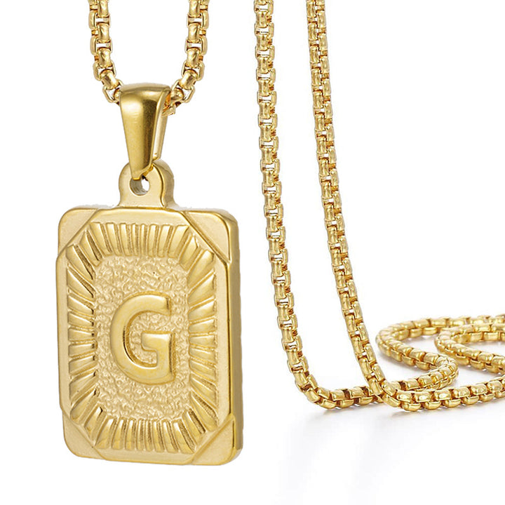 A-Z Vintage Sunburst Initial Tag Pendant Necklace, Personalized Men Women Hip Hop Stackable Statement Jewelry