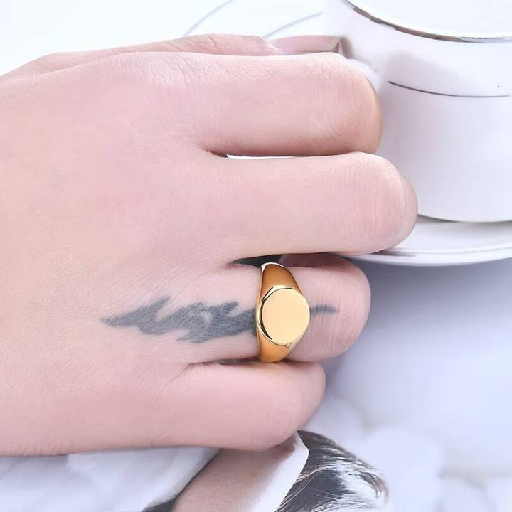 Classic Flat Round Signet Ring, Minimalist Solid Band for Daily Wear, Ideal Gift for Men &amp; Women