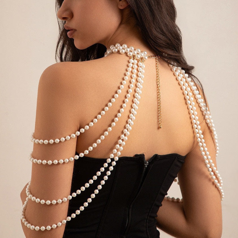 Sexy Multi-Layer Body Chain for Women, Fashion Show Pearl Shoulder Chain, Clothing Chain