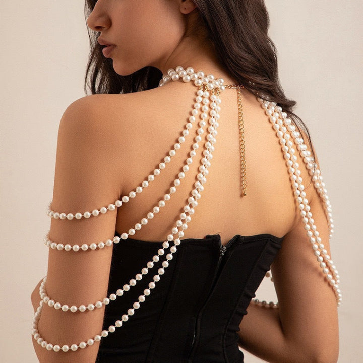 Sexy Multi-Layer Body Chain for Women, Fashion Show Pearl Shoulder Chain, Clothing Chain