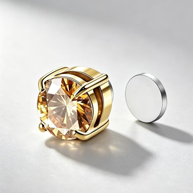 Clip‑On Magnetic Round Diamond Stud Earrings, No‑Piercing Non‑Tarnish Multi‑Color Magnetic Ear Jewelry