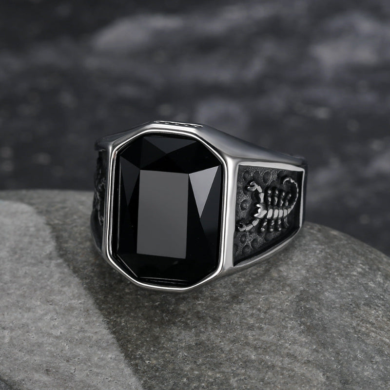 Vintage Engraved Men’s Signet Ring, Large Cushion‑Cut Gemstone Statement Ring