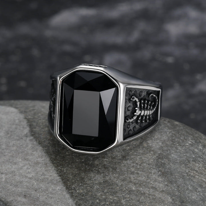 Vintage Engraved Men’s Signet Ring, Large Cushion‑Cut Gemstone Statement Ring