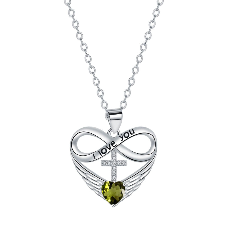 Infinity Heart Cross Angel Wing Necklace, 12 Birthstone For Women Collarbone necklace