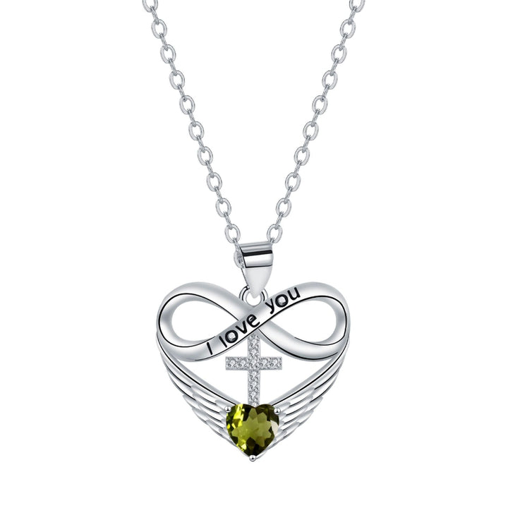 Infinity Heart Cross Angel Wing Necklace, 12 Birthstone For Women Collarbone necklace