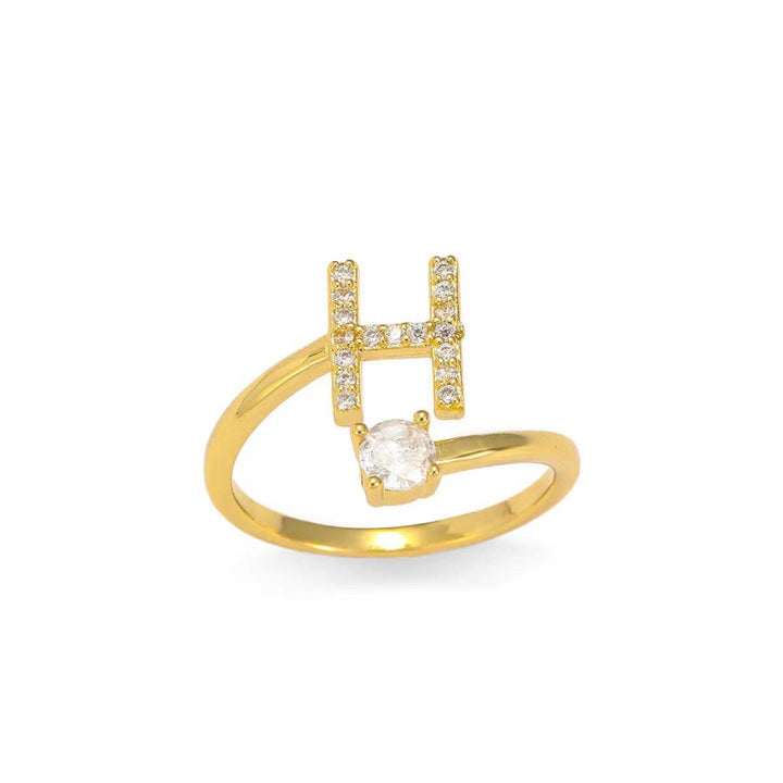26 Letters Pave Initial Open Ring, Dainty Personalized Stackable Signet Ring