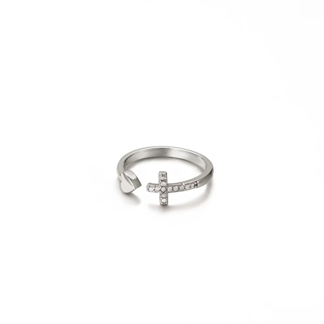 Open Cross‑Heart Ring &amp; Hand‑Hold Heart Necklace, Ideal for Daily Wear &amp; Gifting for Women