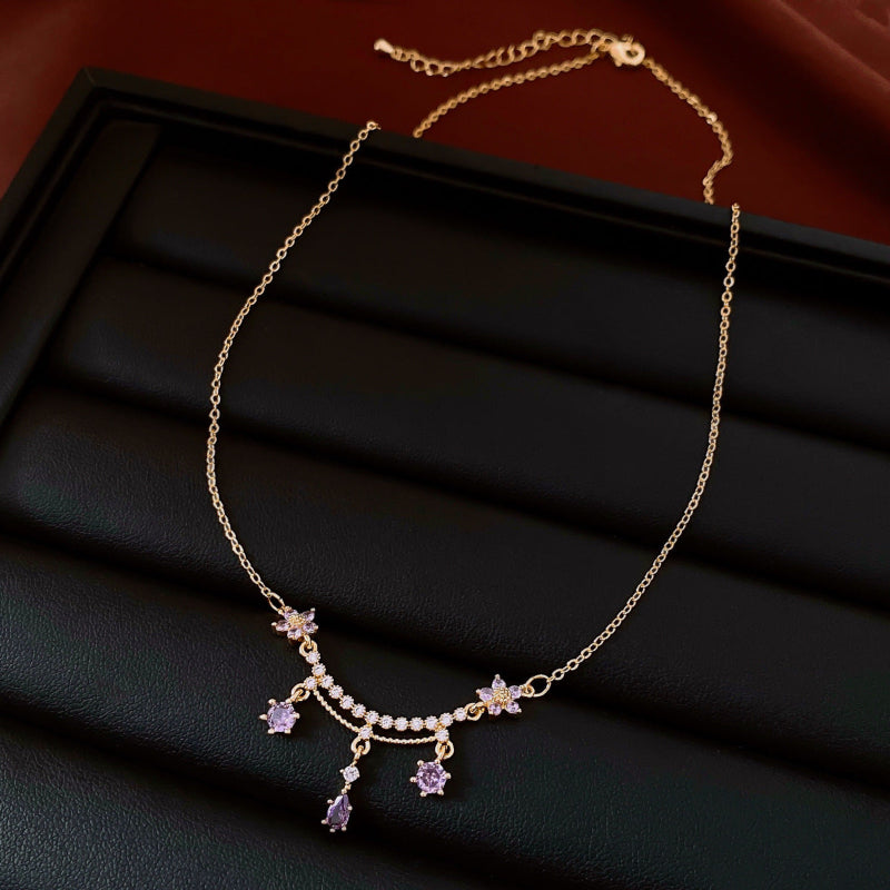 Vintage Floral Multi-Stone Drop Diamond Bib Necklace, Dainty Chain Romantic Wedding Bridal Statement Jewelry