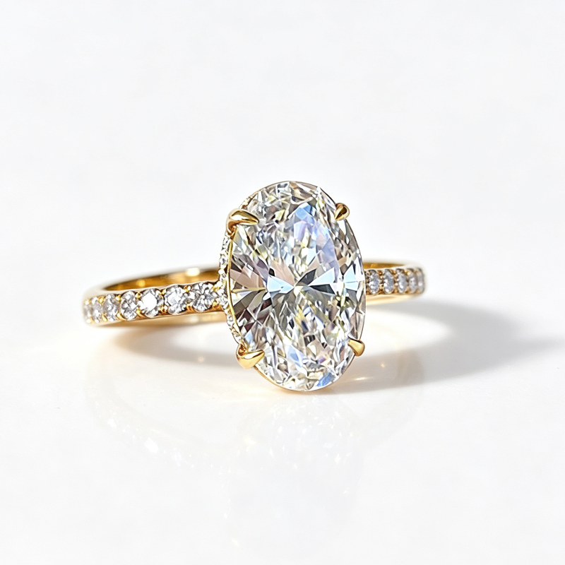 Oval Cut Pave Side Shank Solitaire Engagement Ring, Minimal Luxury Milgrain Edge Bridal Promise Jewelry