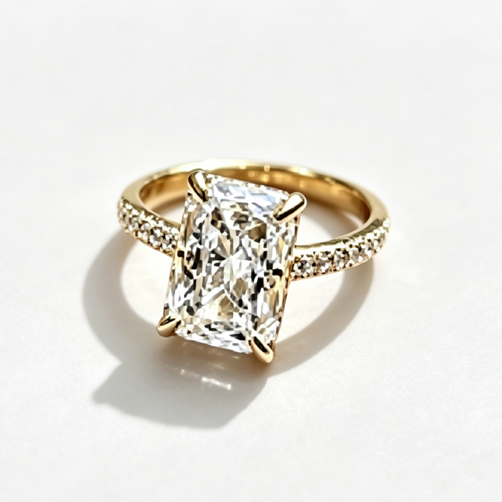 2 Tone Radiant Cut Pave Engagement Ring, Minimal Luxury Prong-Set Bridal Statement Jewelry