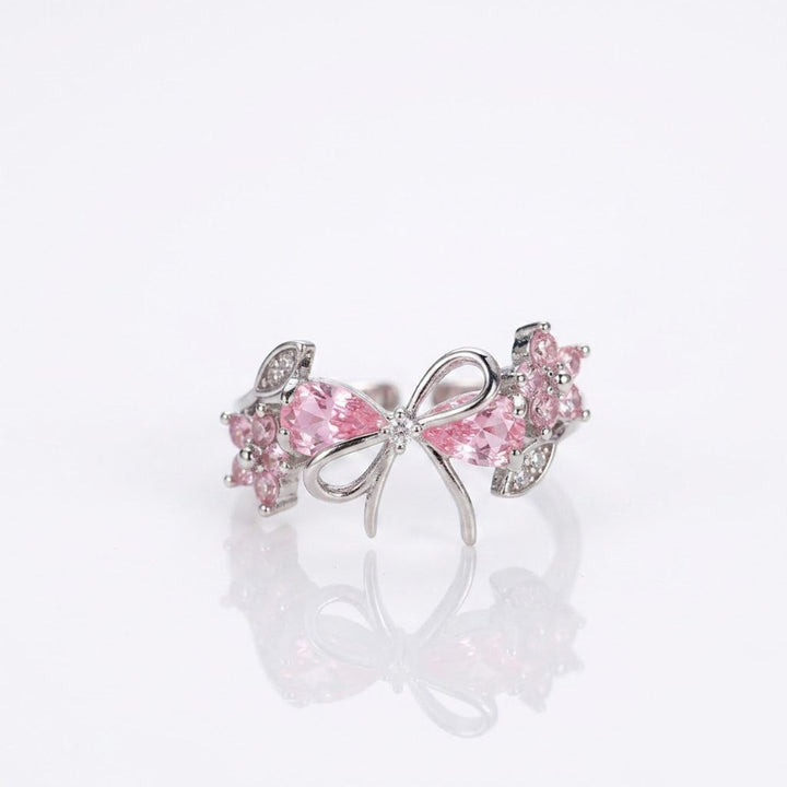 Floral & Bow Diamond Statement Rings, Tone Romantic Whimsical Adjustable open design
