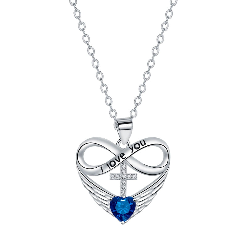 Infinity Heart Cross Angel Wing Necklace, 12 Birthstone For Women Collarbone necklace