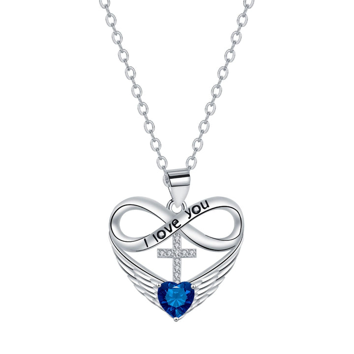 Infinity Heart Cross Angel Wing Necklace, 12 Birthstone For Women Collarbone necklace