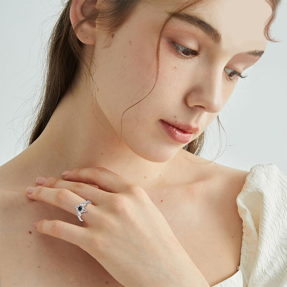 Celtic Knot Star Ring, Vintage Black Gemstone Statement Ring, Elegant Hollow Jewelry for Women