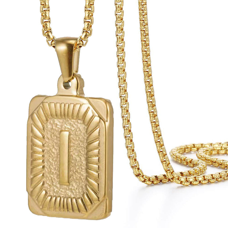 A-Z Vintage Sunburst Initial Tag Pendant Necklace, Personalized Men Women Hip Hop Stackable Statement Jewelry