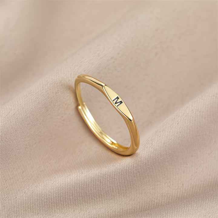 Custom 26 Initial Adjustable Stackable Ring, 14K Gold Dainty Tiny Minimalist Personalized Women Promise Band