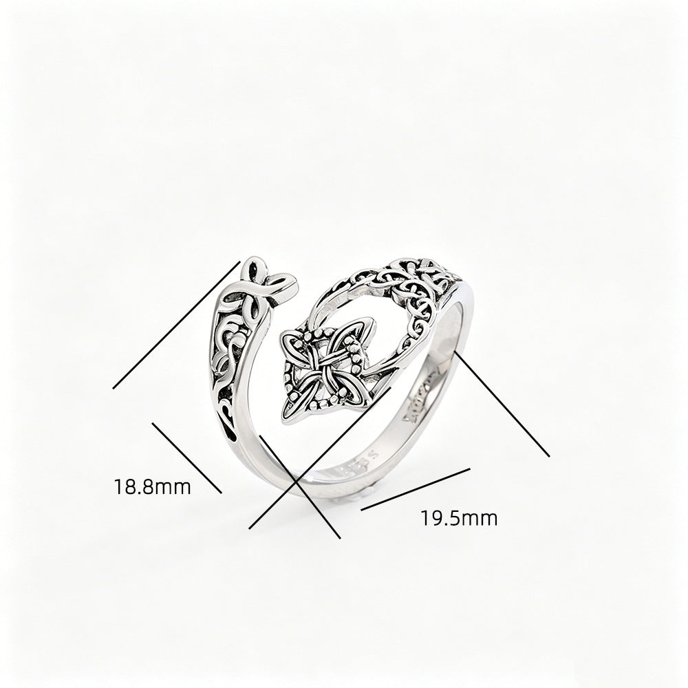 Celtic Knot Adjustable Open Ring, Bohemian-Style Vintage Distressed Ring