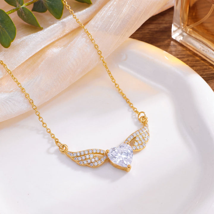 Angel Wings Heart Diamond & Gemstone Pendant Necklaces, Variants Women's Daily Fine Jewelry