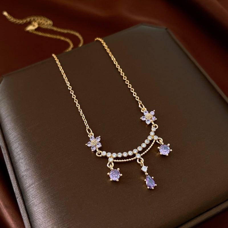 Vintage Floral Multi-Stone Drop Diamond Bib Necklace, Dainty Chain Romantic Wedding Bridal Statement Jewelry