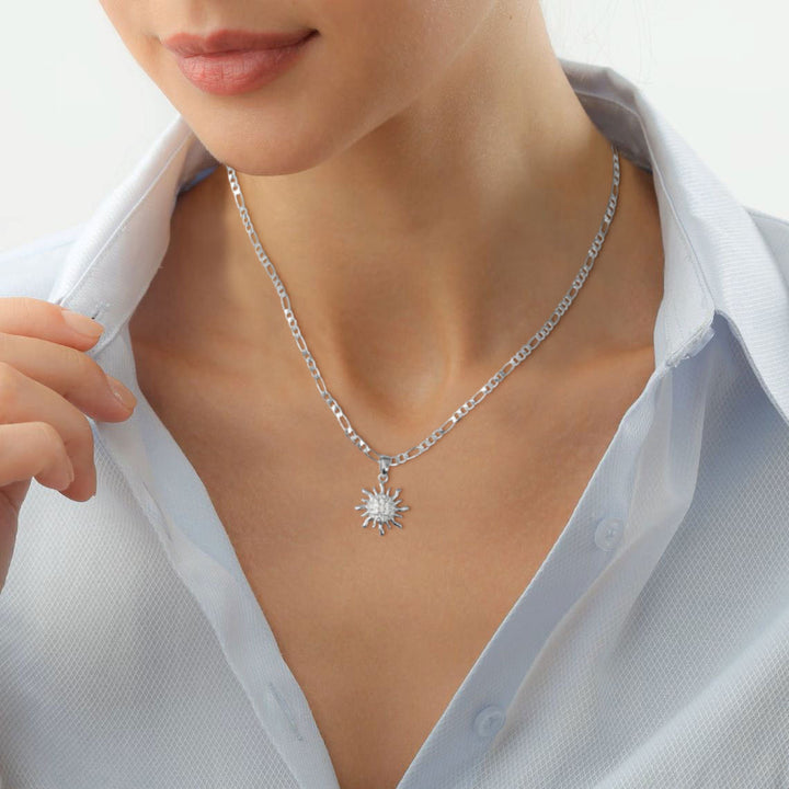 Pave‑Set Diamond Sun Pendant Necklace, Dainty Figaro Chain Necklace in Gold‑Tone &amp; Silver‑Tone