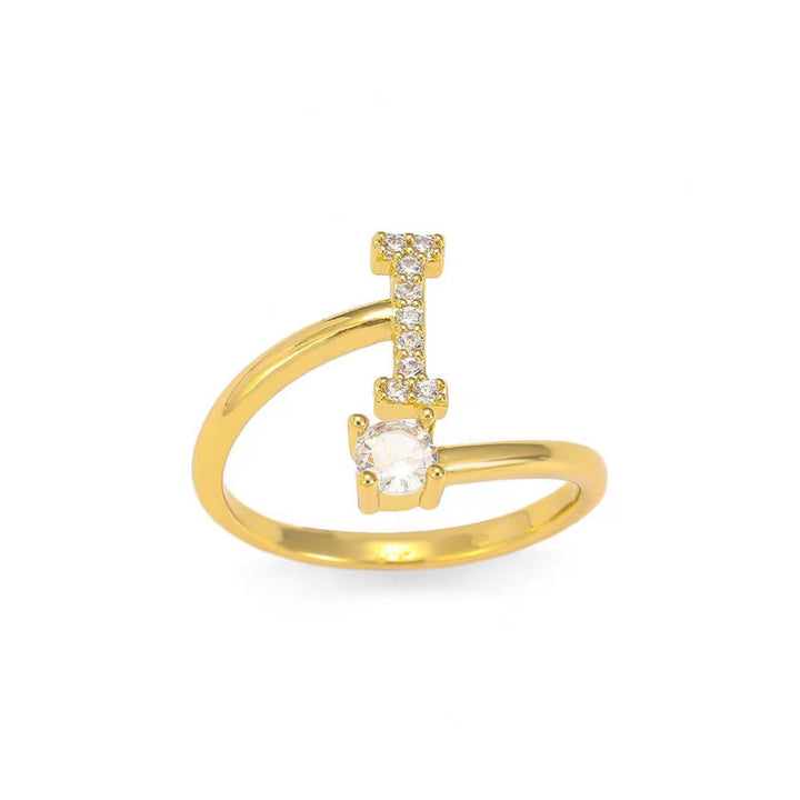 26 Letters Pave Initial Open Ring, Dainty Personalized Stackable Signet Ring