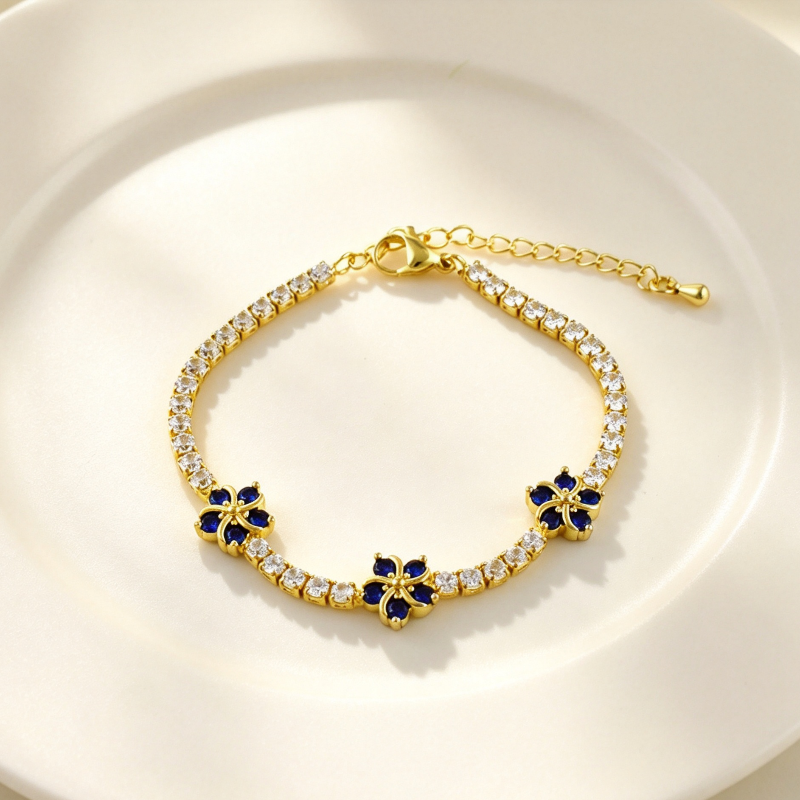 Colored Diamond Tennis Bracelet, Adjustable Extension Dainty Stackable Women Lucky Symbol Wrist Jewelry