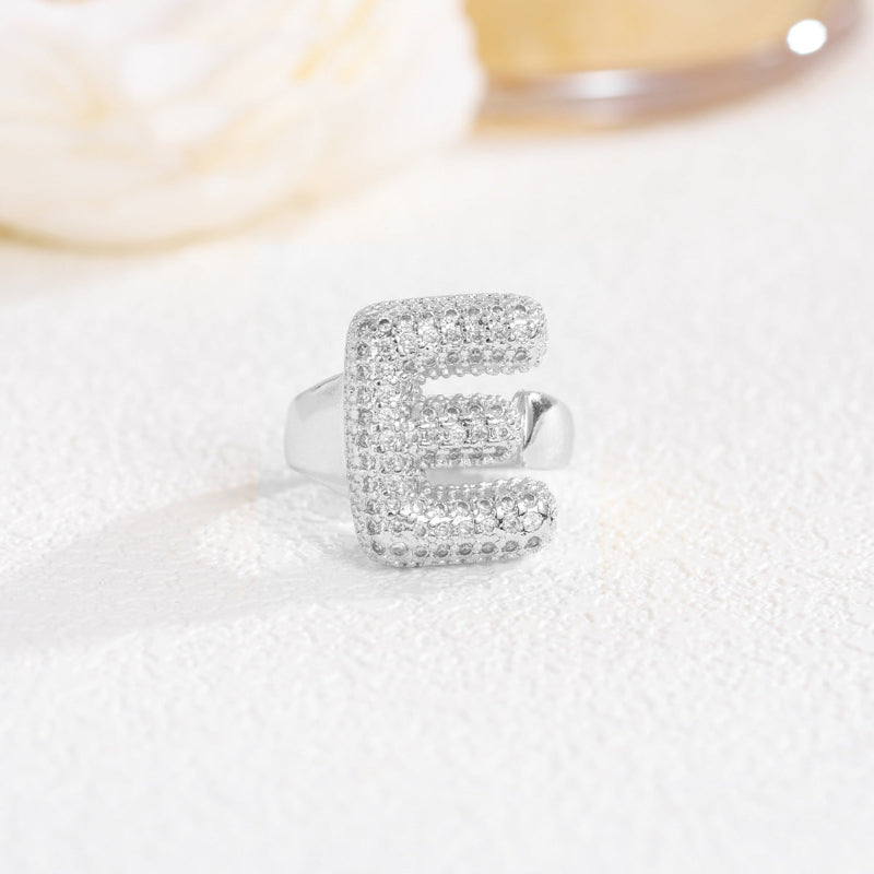 Adjustable Open Iced‑Out Initial Letter Diamond Ring, 26‑Alphabet Statement Unique Style Ring