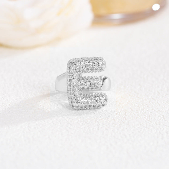 Adjustable Open Iced‑Out Initial Letter Diamond Ring, 26‑Alphabet Statement Unique Style Ring