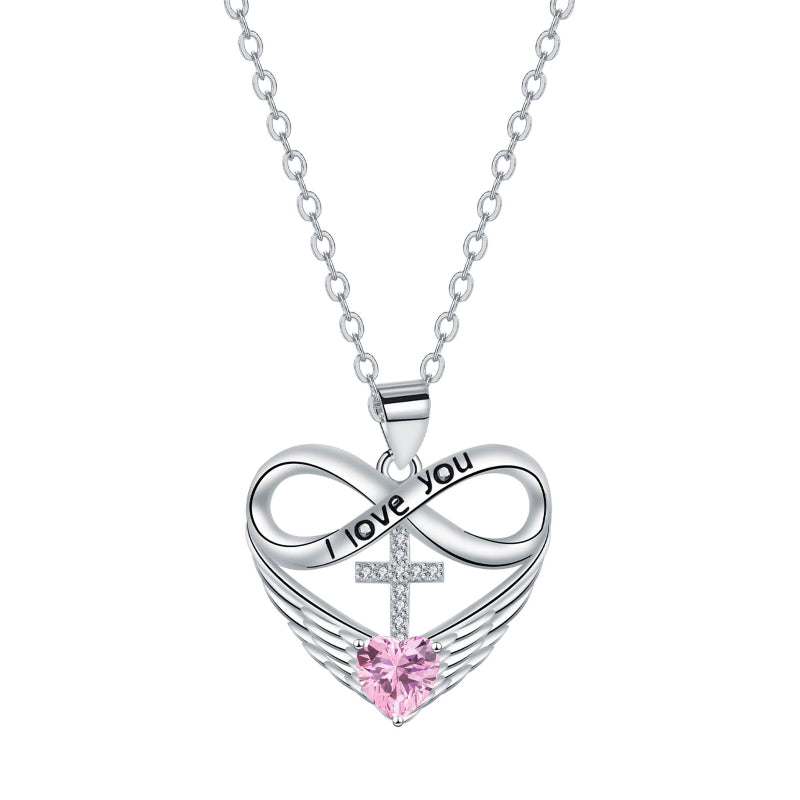 Infinity Heart Cross Angel Wing Necklace, 12 Birthstone For Women Collarbone necklace