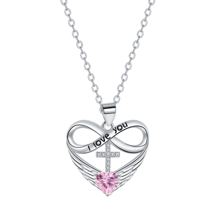 Infinity Heart Cross Angel Wing Necklace, 12 Birthstone For Women Collarbone necklace