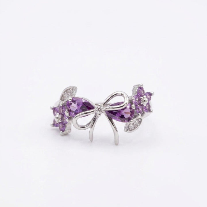 Floral & Bow Diamond Statement Rings, Tone Romantic Whimsical Adjustable open design