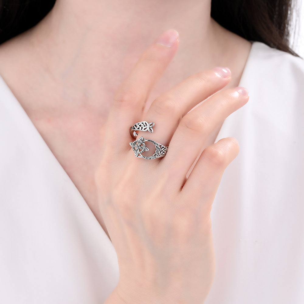 Celtic Knot Adjustable Open Ring, Bohemian-Style Vintage Distressed Ring