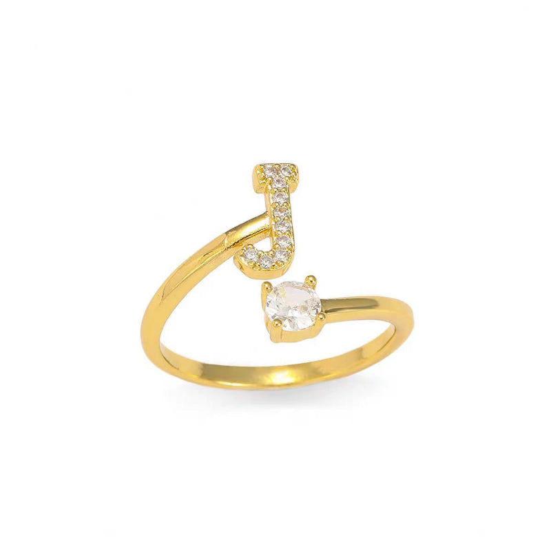 26 Letters Pave Initial Open Ring, Dainty Personalized Stackable Signet Ring