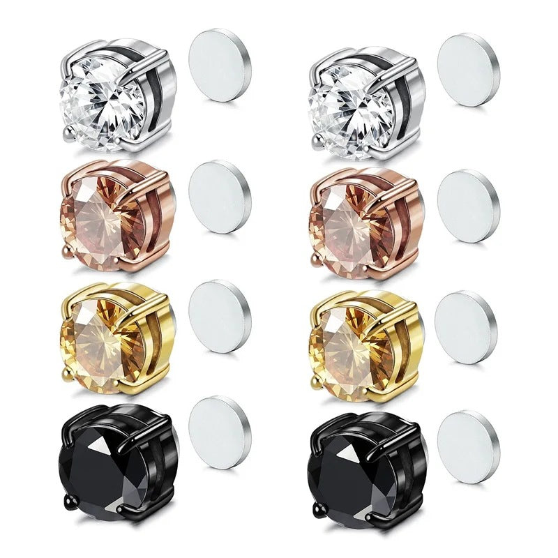 Clip‑On Magnetic Round Diamond Stud Earrings, No‑Piercing Non‑Tarnish Multi‑Color Magnetic Ear Jewelry