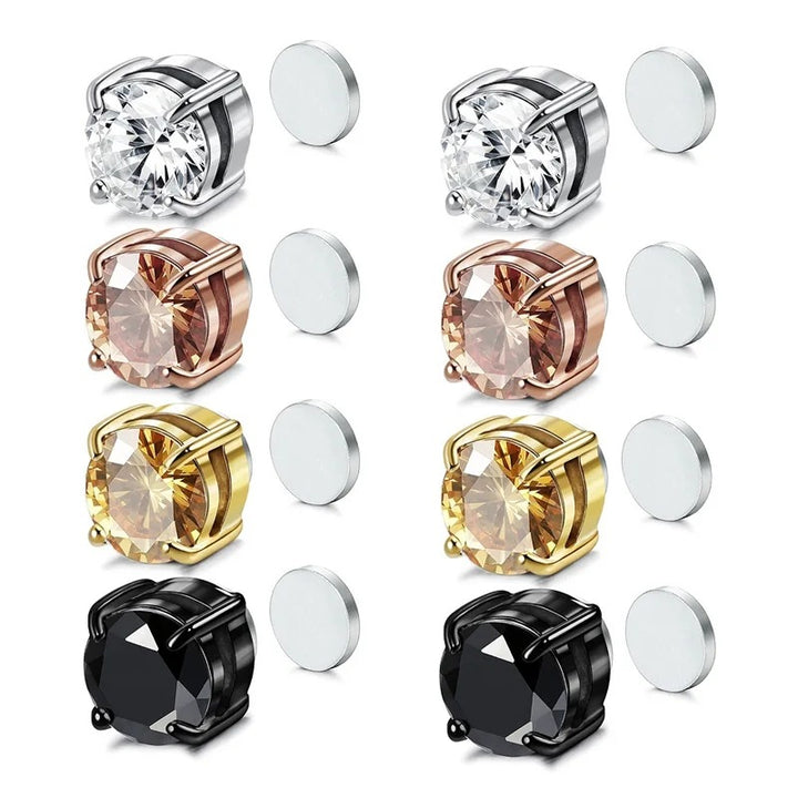 Clip‑On Magnetic Round Diamond Stud Earrings, No‑Piercing Non‑Tarnish Multi‑Color Magnetic Ear Jewelry