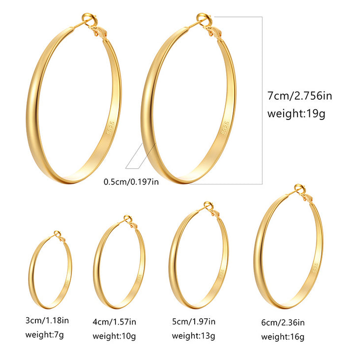 Polished Large S925 Silver Hoop Earrings, 2 Tone Minimalist Statement Ear Jewelry