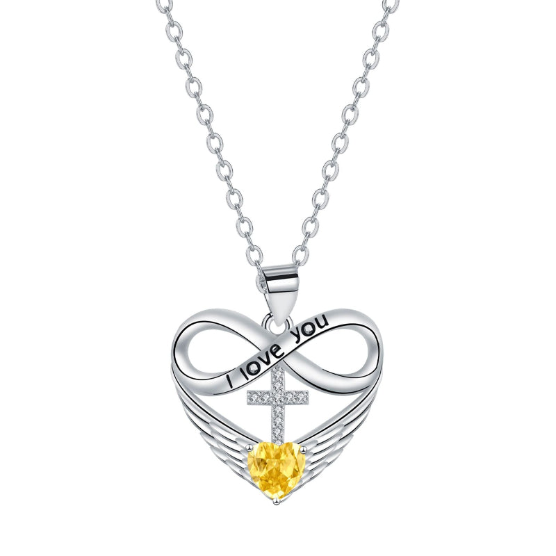 Infinity Heart Cross Angel Wing Necklace, 12 Birthstone For Women Collarbone necklace