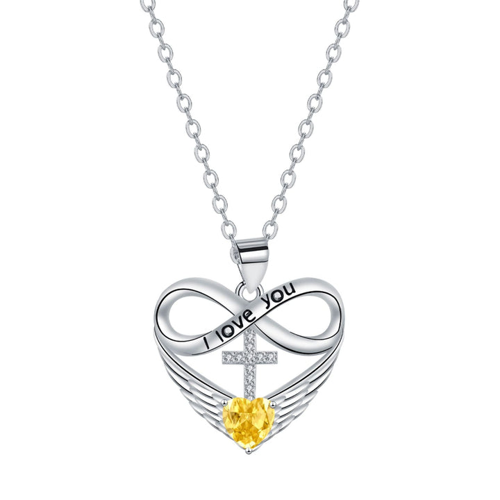 Infinity Heart Cross Angel Wing Necklace, 12 Birthstone For Women Collarbone necklace