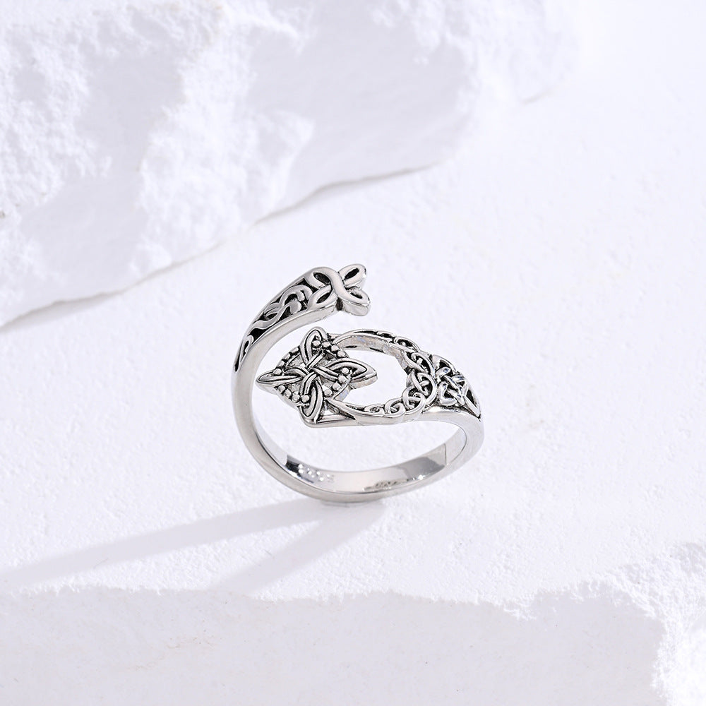 Celtic Knot Adjustable Open Ring, Bohemian-Style Vintage Distressed Ring