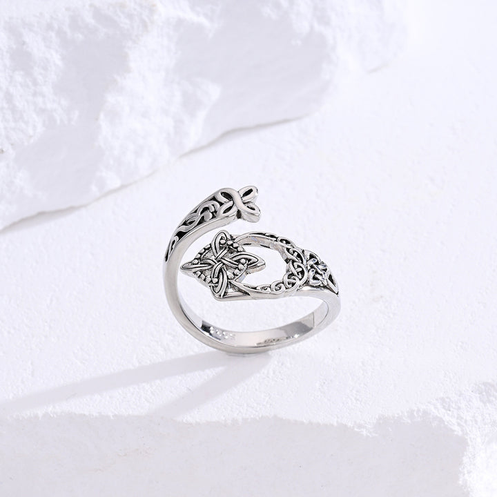 Celtic Knot Adjustable Open Ring, Bohemian-Style Vintage Distressed Ring