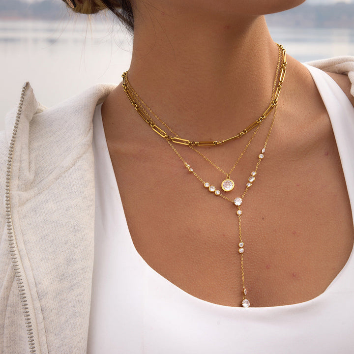 3-Piece 18k Diamond Necklace Set, Y-Chain Necklace Layerable Daily Necklaces