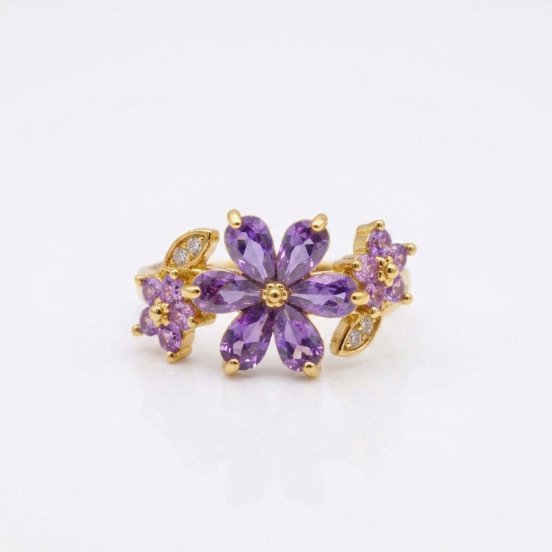 Floral & Bow Diamond Statement Rings, Tone Romantic Whimsical Adjustable open design
