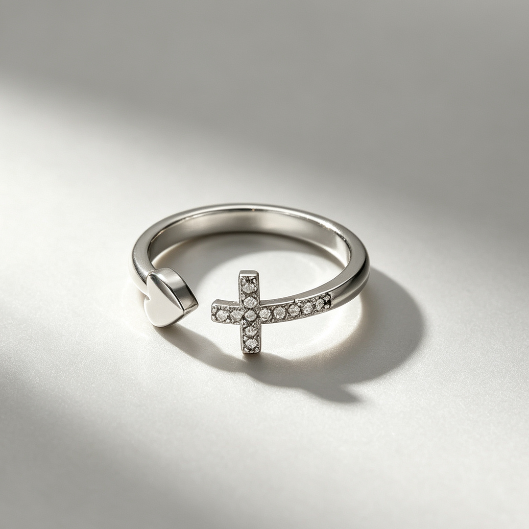 Open Cross‑Heart Ring &amp; Hand‑Hold Heart Necklace, Ideal for Daily Wear &amp; Gifting for Women