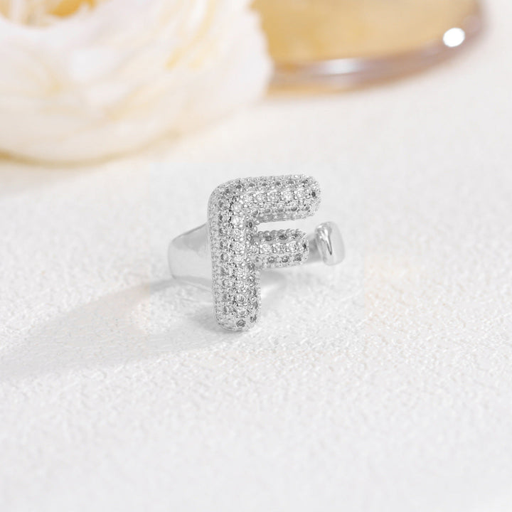 Adjustable Open Iced‑Out Initial Letter Diamond Ring, 26‑Alphabet Statement Unique Style Ring
