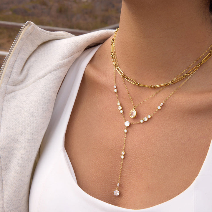 3-Piece 18k Diamond Necklace Set, Y-Chain Necklace Layerable Daily Necklaces