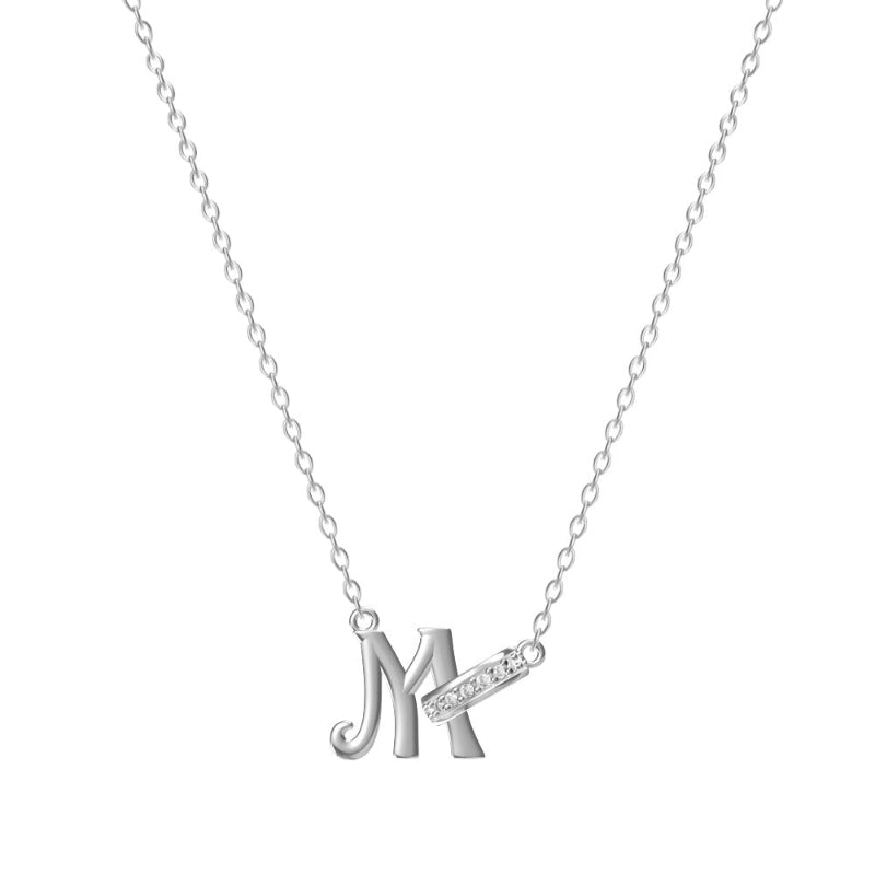 26 Letters Initial Necklace, Diamond Accent Personalized Women Collarbone necklace