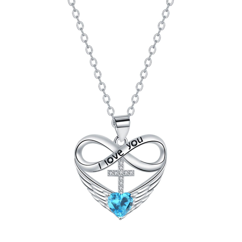 Infinity Heart Cross Angel Wing Necklace, 12 Birthstone For Women Collarbone necklace