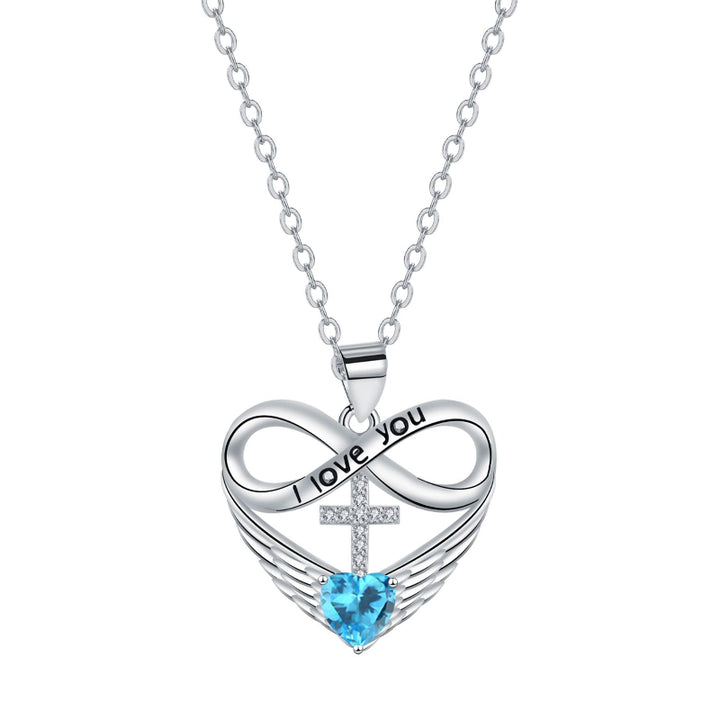 Infinity Heart Cross Angel Wing Necklace, 12 Birthstone For Women Collarbone necklace