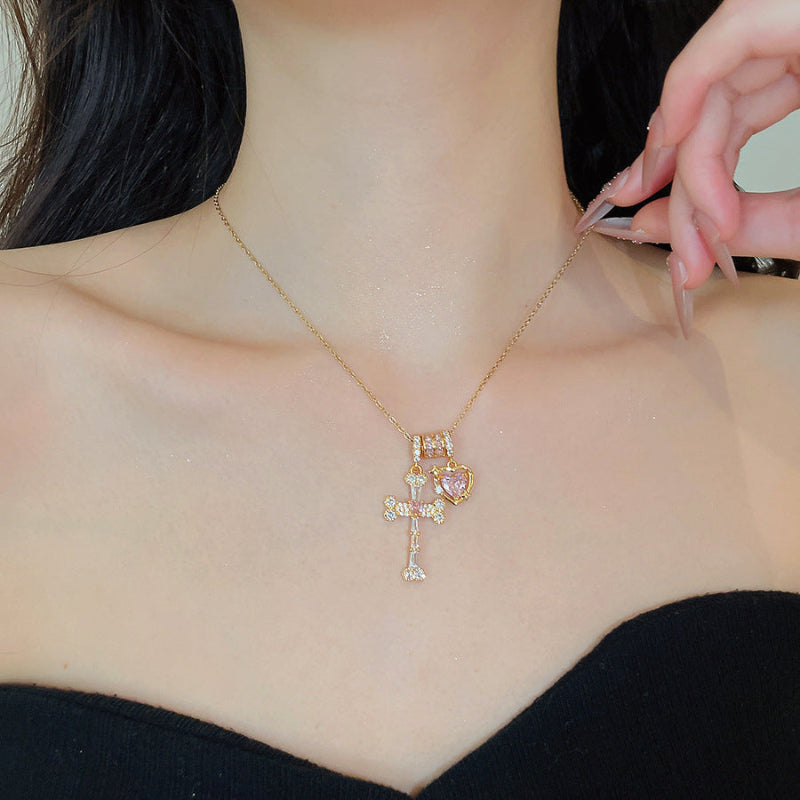 Vintage Gold‑Toned Multi‑Charm Diamond Pendant Necklace, Dainty Layering Statement Necklace Set